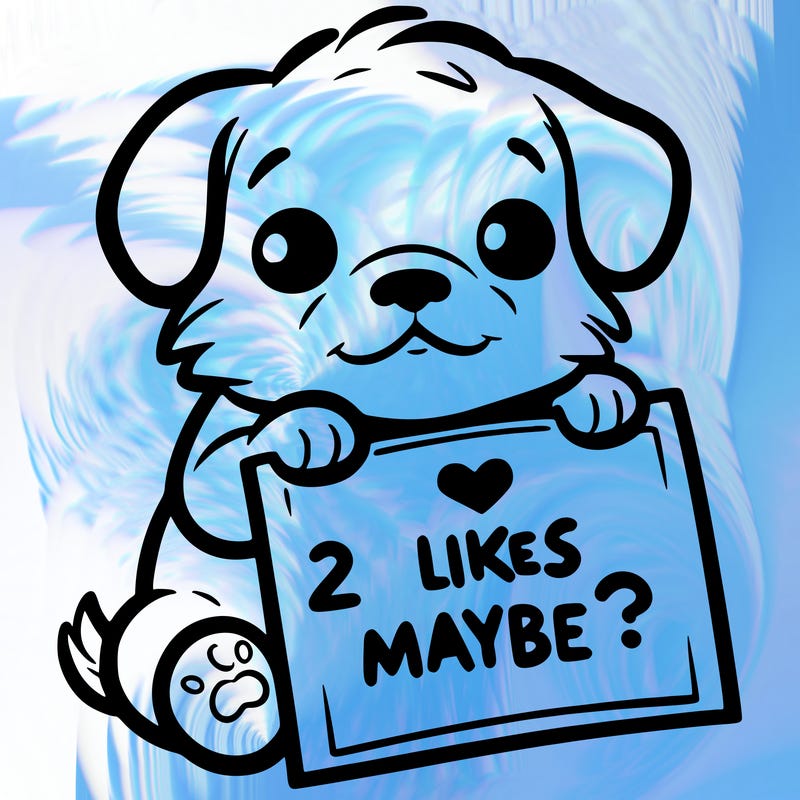 a puppy holding a sign that says 2 likes maybe?
