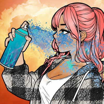 a realistic girl spray, painting