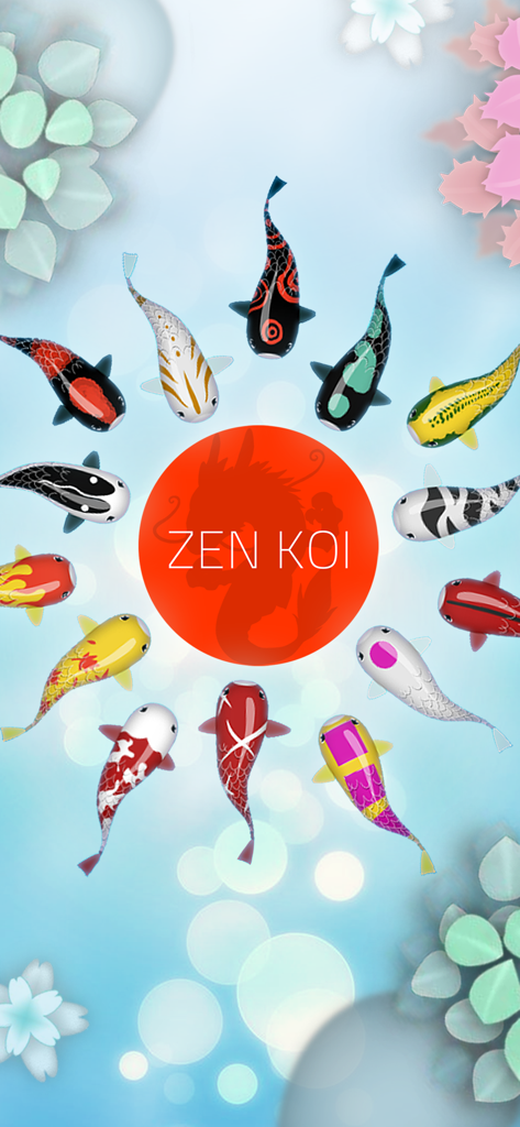 Zen Koi Classic - A circular arrangement of colorful koi fish with unique patterns surrounding the Zen Koi logo