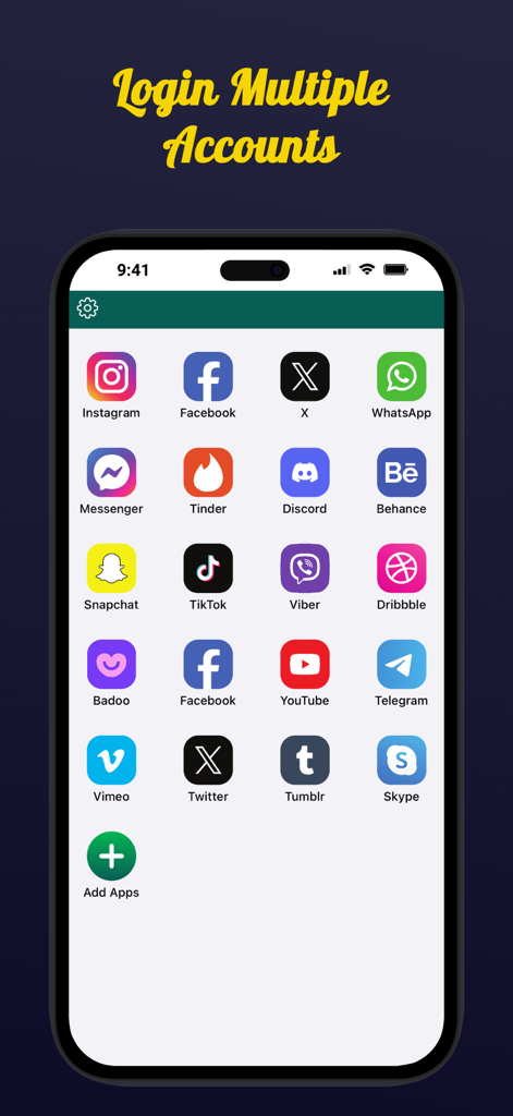 Dual apps - Parallel Space - Dual apps interface showing icons for Instagram Facebook and other social media accounts