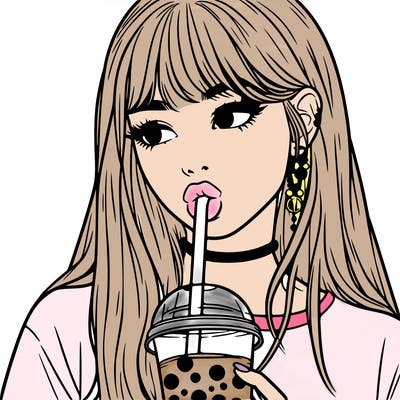 aesthetic realistic girl drinking boba