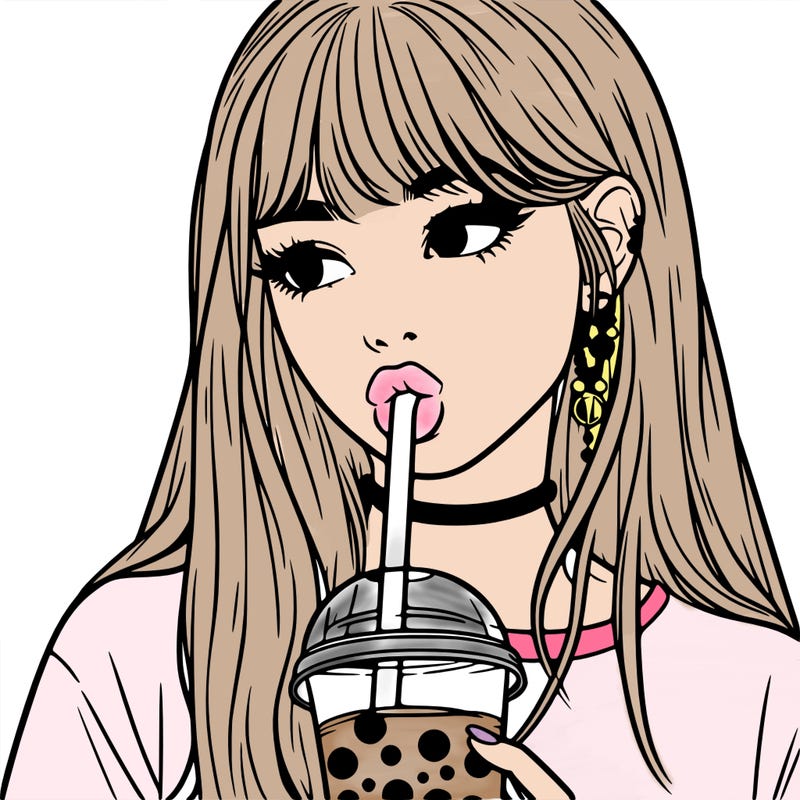 aesthetic realistic girl drinking boba