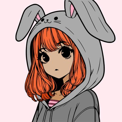 realistic girl wearing a bunny hoodie