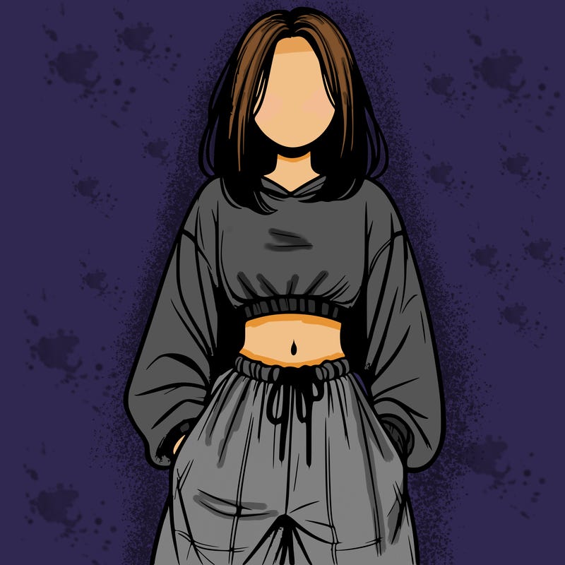 realistic girl faceless with baggy pants and a crop top