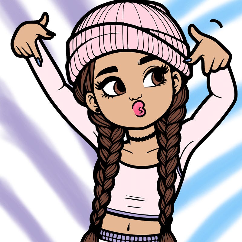 realistic teenage girl with braids and a beanie and crop top doing 🫶🏼