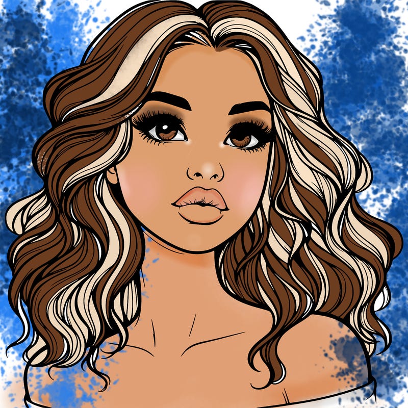realistic girl with wavy hair and lips