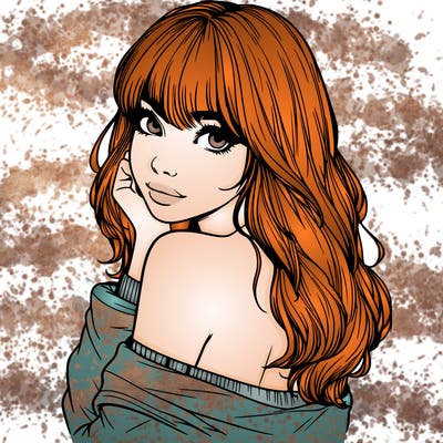 realistic girl with bangs looking over her shoulder