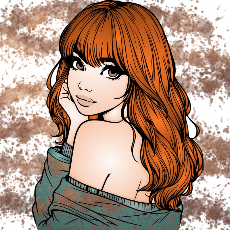 realistic girl with bangs looking over her shoulder