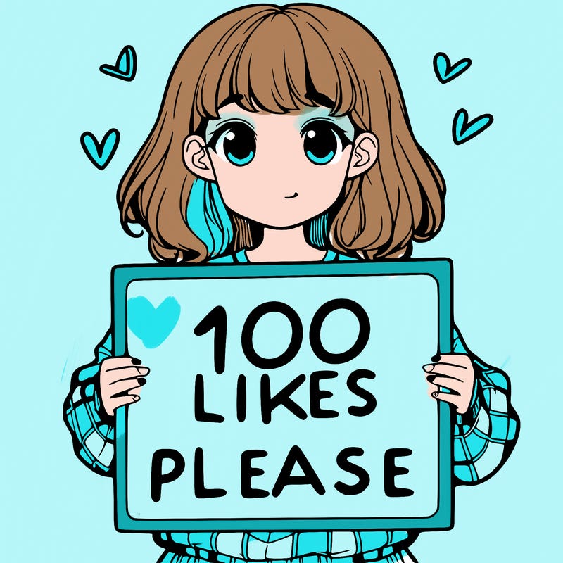 a girl holding a sign saying 100 likes please