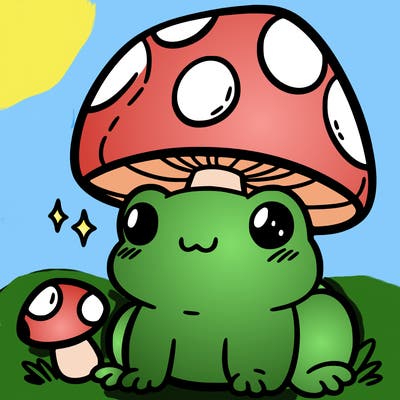 a cute frog with a mushroom hat