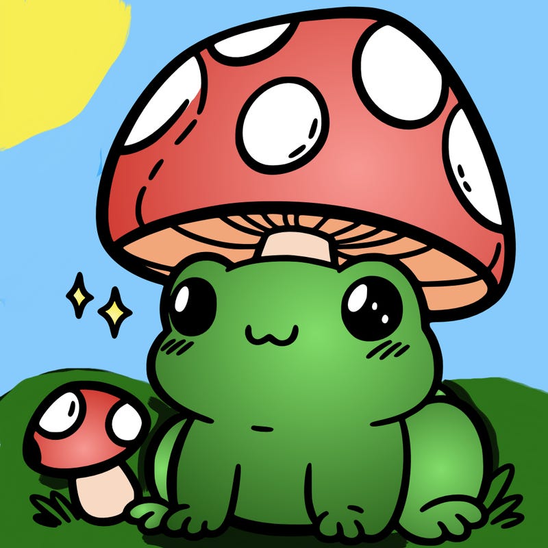 a cute frog with a mushroom hat