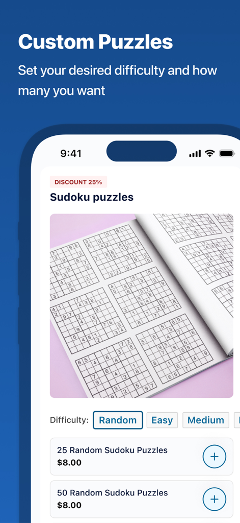 Mobile app screen showing options to customize and send Sudoku puzzles to inmates.