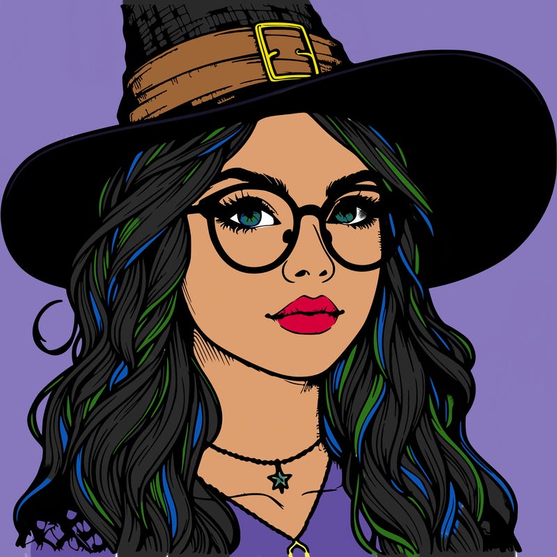 a witch with glasses realistic