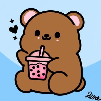 boba light pink bear drinking boba