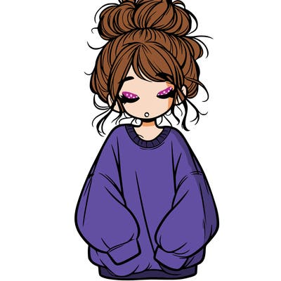 girl with baggy sweatshirt and messy bun