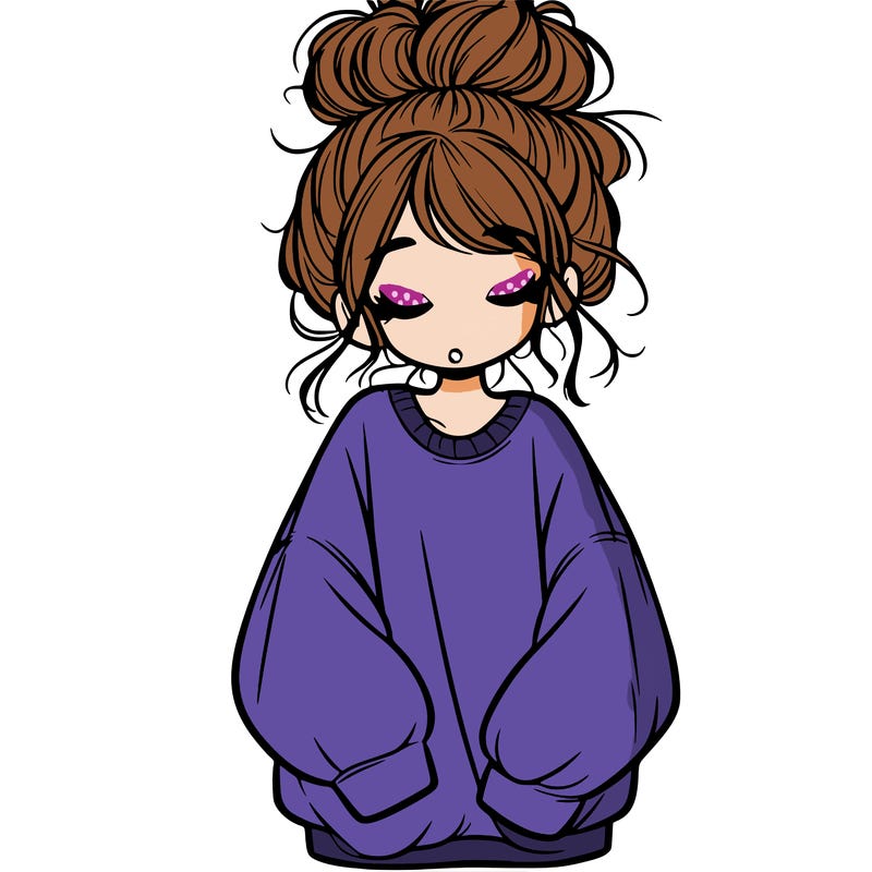 girl with baggy sweatshirt and messy bun