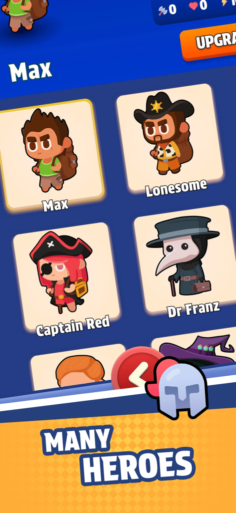 Bag Fight - Selection screen of playable characters in Bag Fight including Max Lonesome Captain Red and Dr Franz
