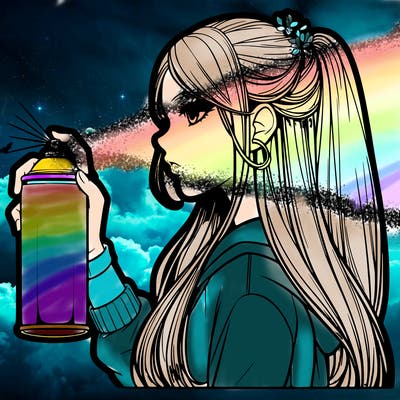 realistic girl spray painting