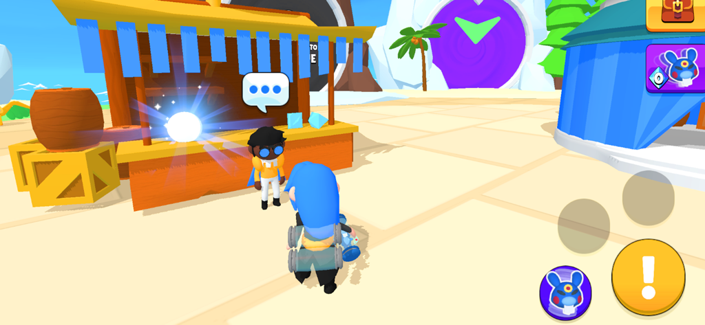 Gameplay screen of Toonsters Crossing Worlds showing a character at a merchant stall