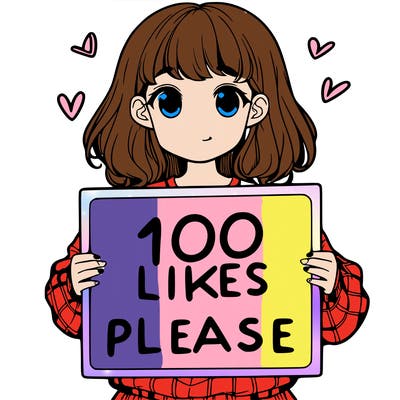 a girl holding a sign saying 100 likes please