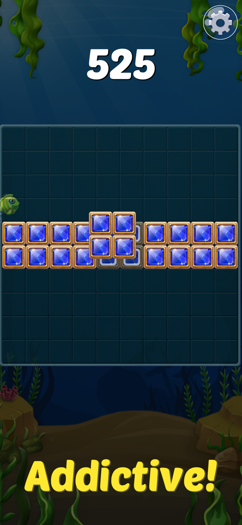 Block Ocean Puzzle 1010 - Block Ocean Puzzle 1010 gameplay showing blue gem blocks and underwater scenery