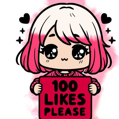 cute girl holding a sign saying 100 likes please