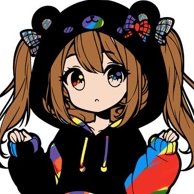 cute anime girl with ponytails and a cute bear hoodie