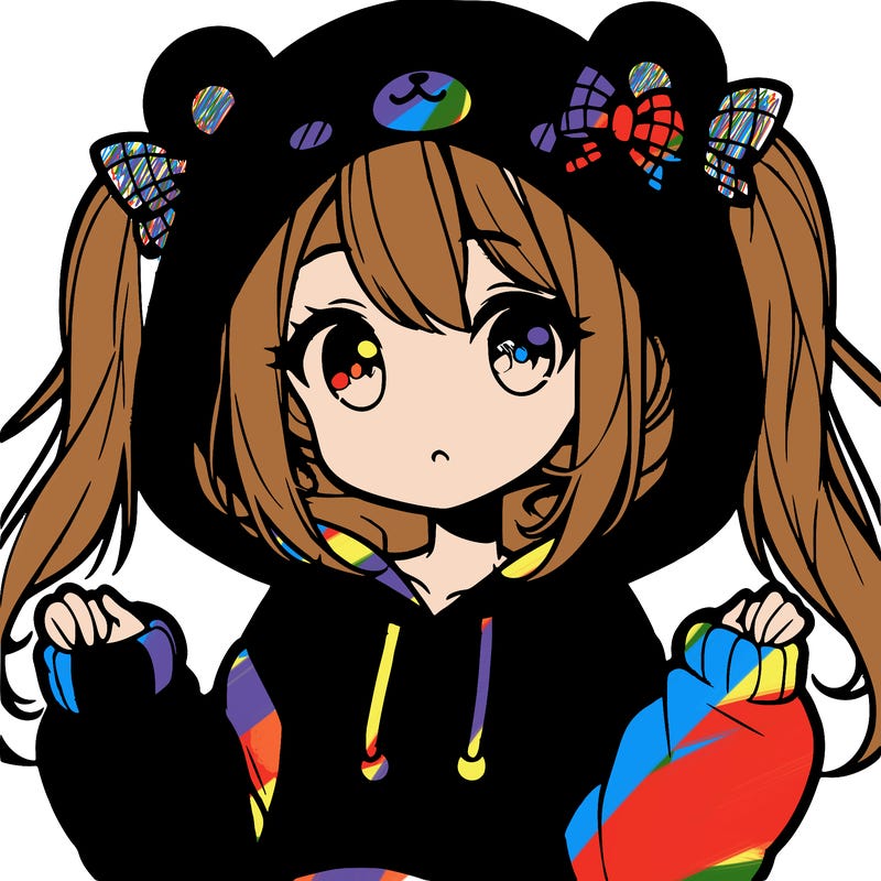 cute anime girl with ponytails and a cute bear hoodie