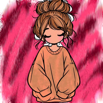 girl with baggy sweatshirt and messy bun