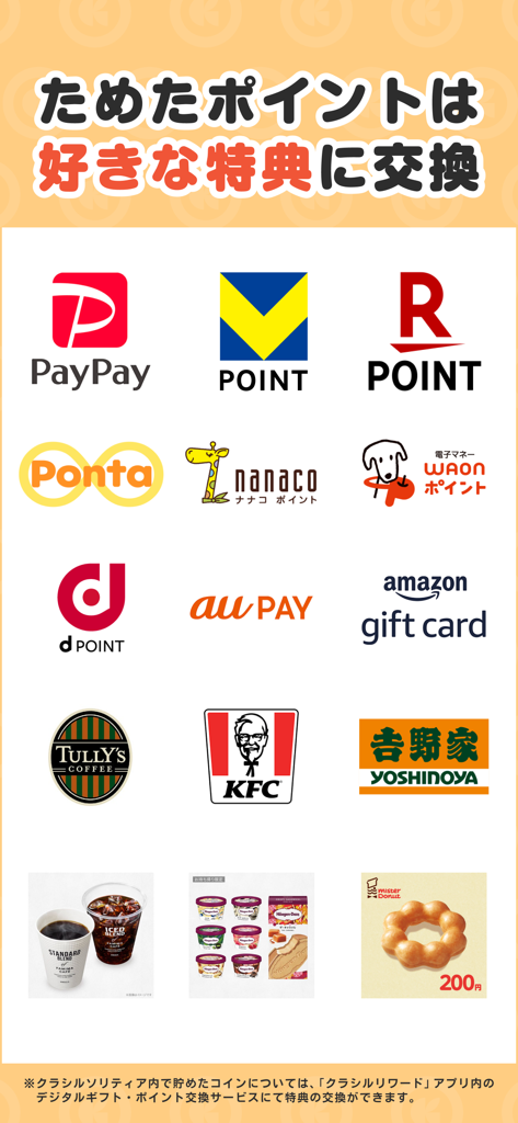 A collection of logos for point exchange partners like PayPay Amazon and KFC with text about redeeming earned points