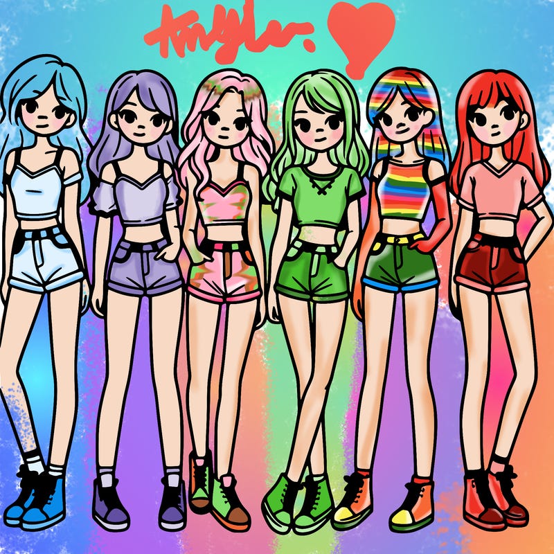 a group of girls wearing crop tops and shorts