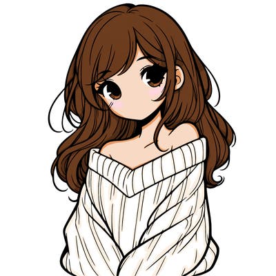 shy pretty girl wearing a sweater that is falling off one shoulder portrait