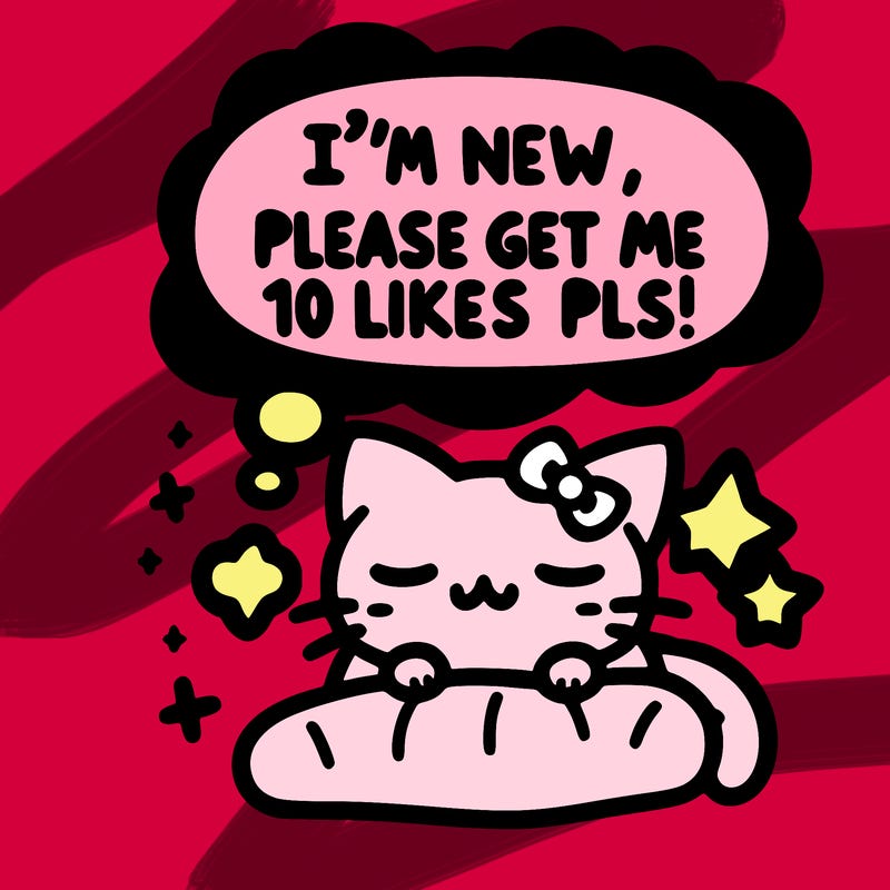 kitty taking a nap dream talking and saying "i'm new, please get me at least 10 likes pls!!"