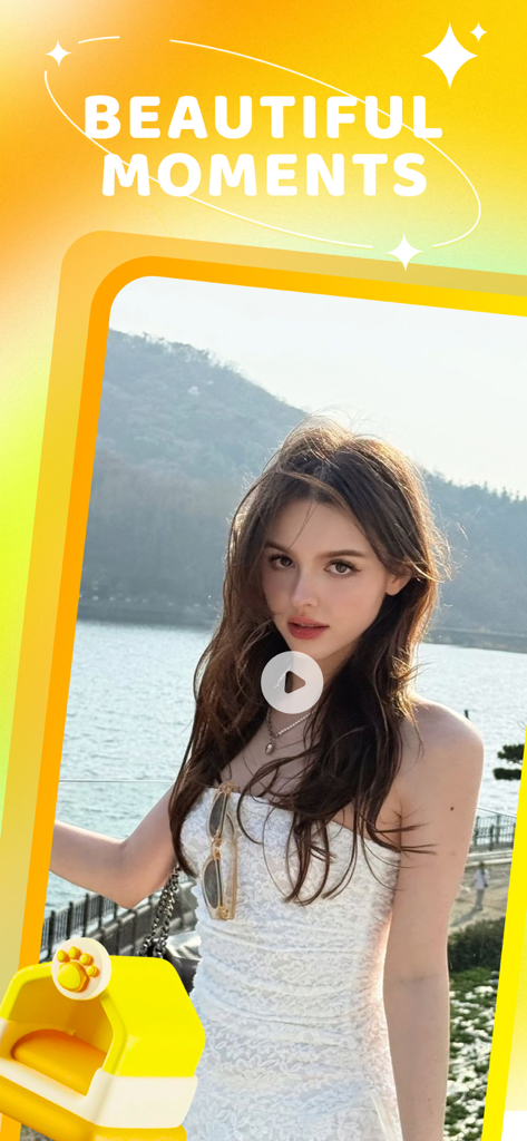 Inzo - Connect, Find, Enjoy - Inzo app screen featuring a user sharing beautiful moments with a scenic background