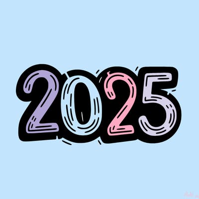 one line scrawled numbers sketch design “2025”