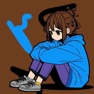 sad anime girl sitting alone