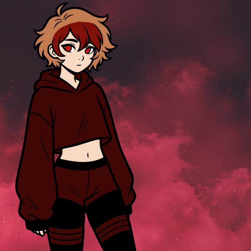 femboy with short hair wearing thigh highs and baggy crop top