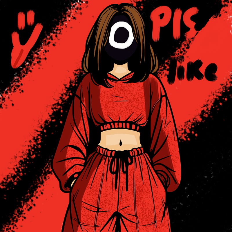 realistic girl faceless with baggy pants and a crop top