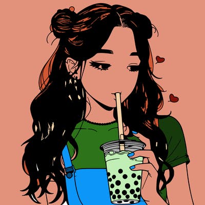 aesthetic realistic girl with boba
