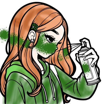 a realistic girl spray painting