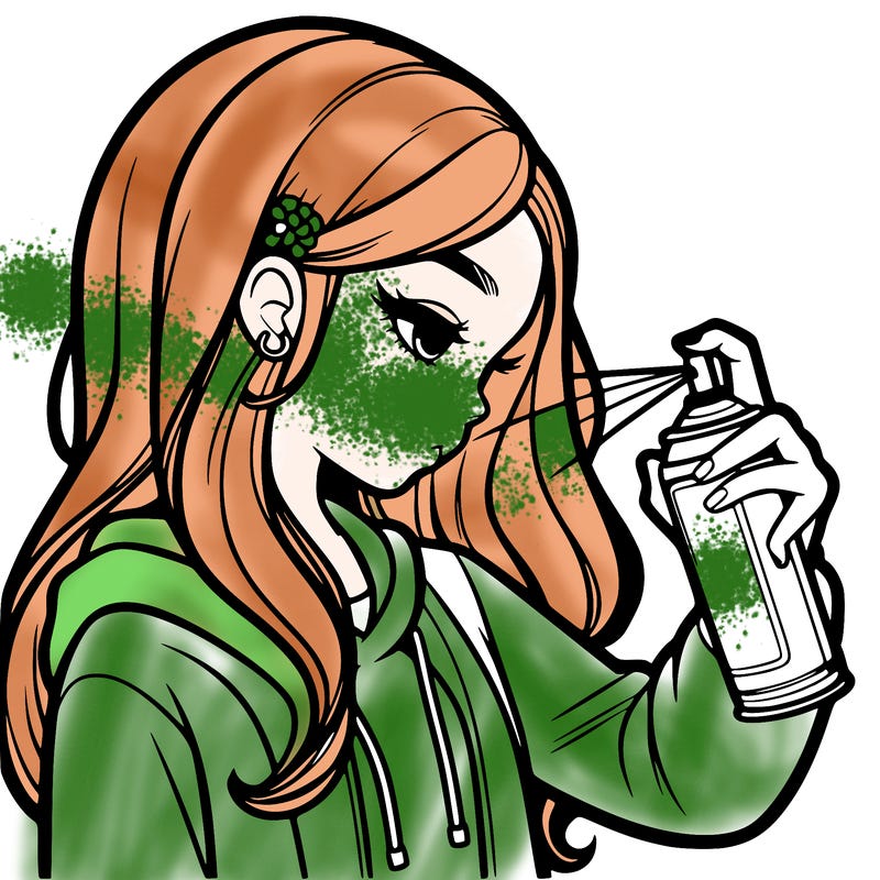 a realistic girl spray painting