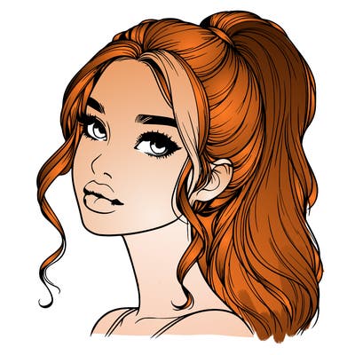 realistic girl with a ponytail on her hair and lips