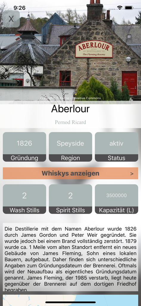 The Stillman - Die Whisky App - Screenshot of The Stillman app displaying historical and production data for the Aberlour distillery
