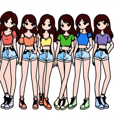 a group of girls wearing crop tops and shorts