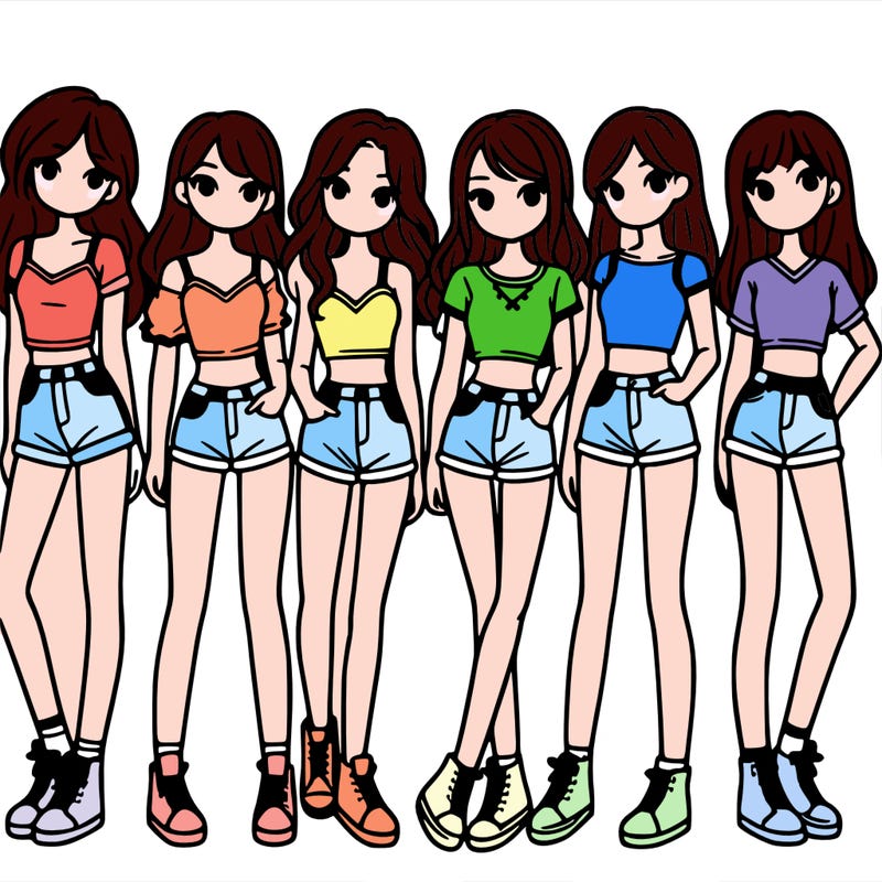 a group of girls wearing crop tops and shorts