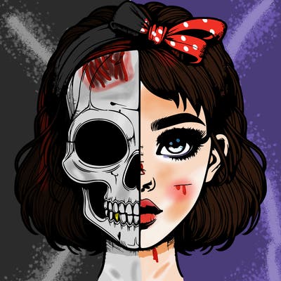 realistic girl with half skull mask