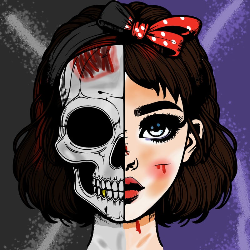 realistic girl with half skull mask