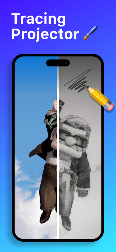 AR Drawing Sketch Paint - Smartphone, das die AR-Zeichenprojektor-Funktion zum Skizzieren von Charakteren demonstriert