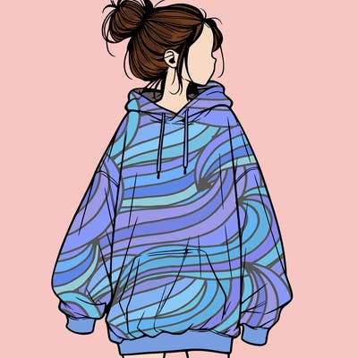 realistic girl with a oversized sweatshirt on and a bun