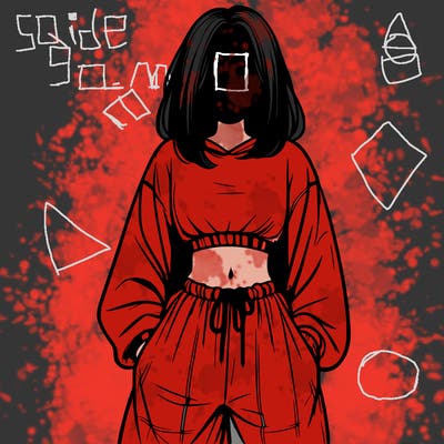 realistic girl faceless with baggy pants and a crop top